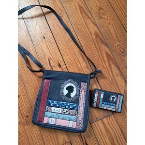 NWOT Yoshi Jane Austen Bookworm Navy Leather Cross Body Bag Purse With Wallet